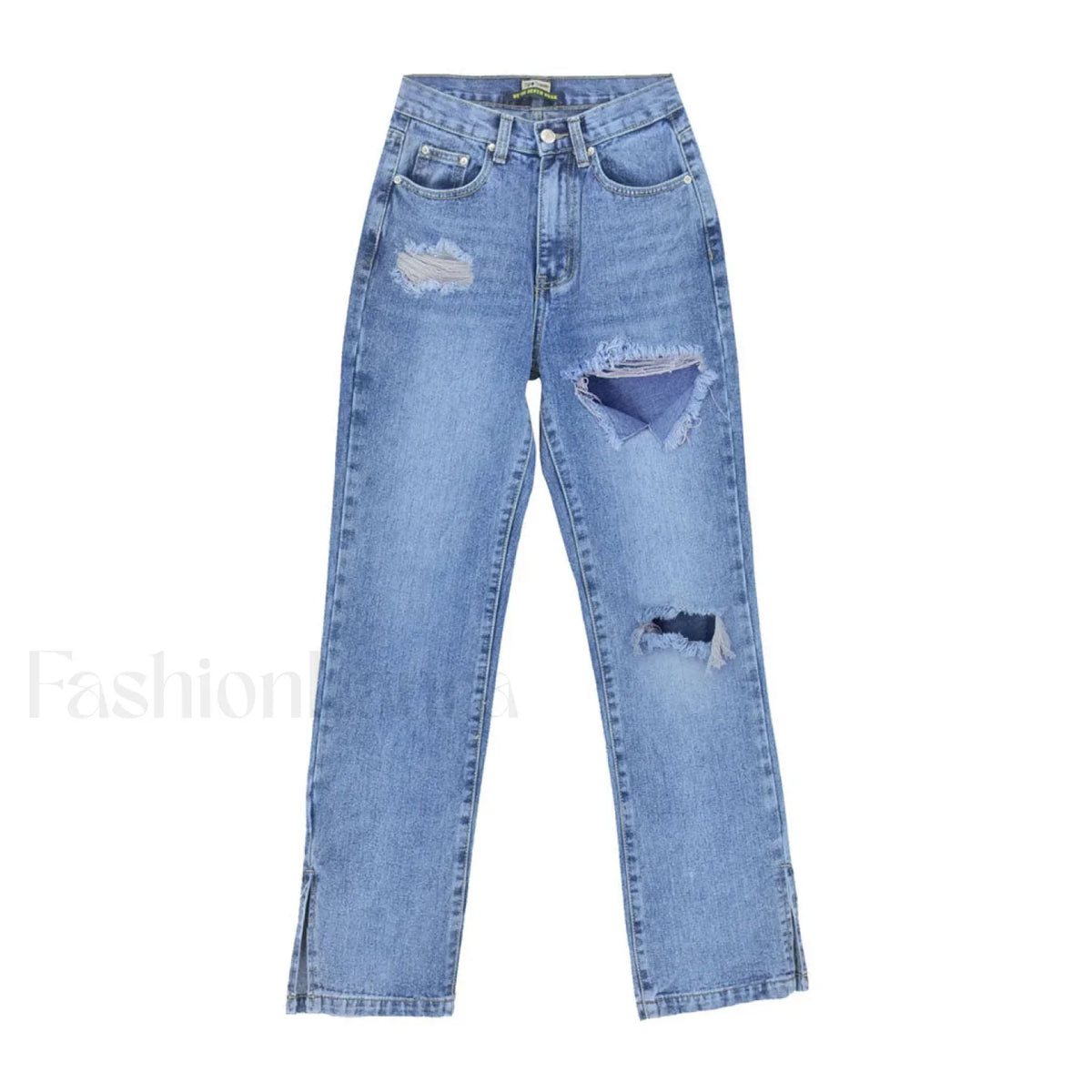 Trendy Cut Out High Waist Side Slit Wide Leg Jeans - Blue