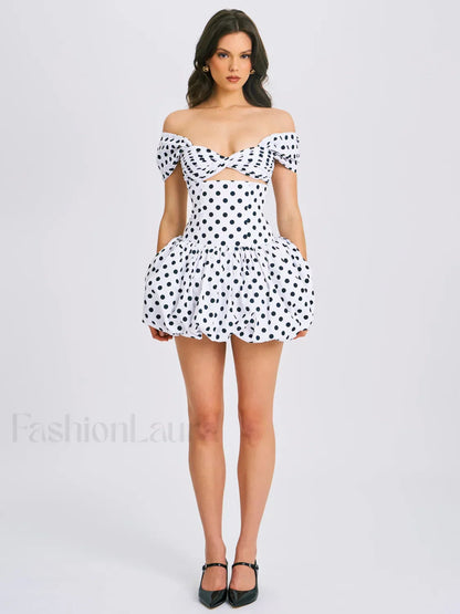 Umika Polka Dots Charming Bubble Hem Mini Dress