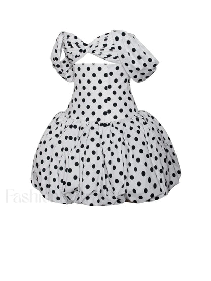Umika Polka Dots Charming Bubble Hem Mini Dress