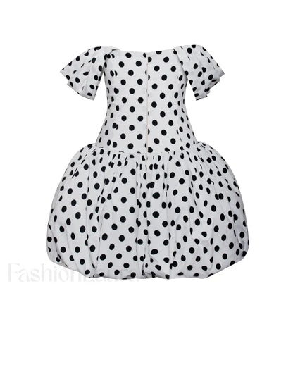 Umika Polka Dots Charming Bubble Hem Mini Dress