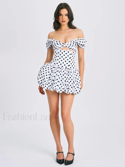 Umika Polka Dots Charming Bubble Hem Mini Dress