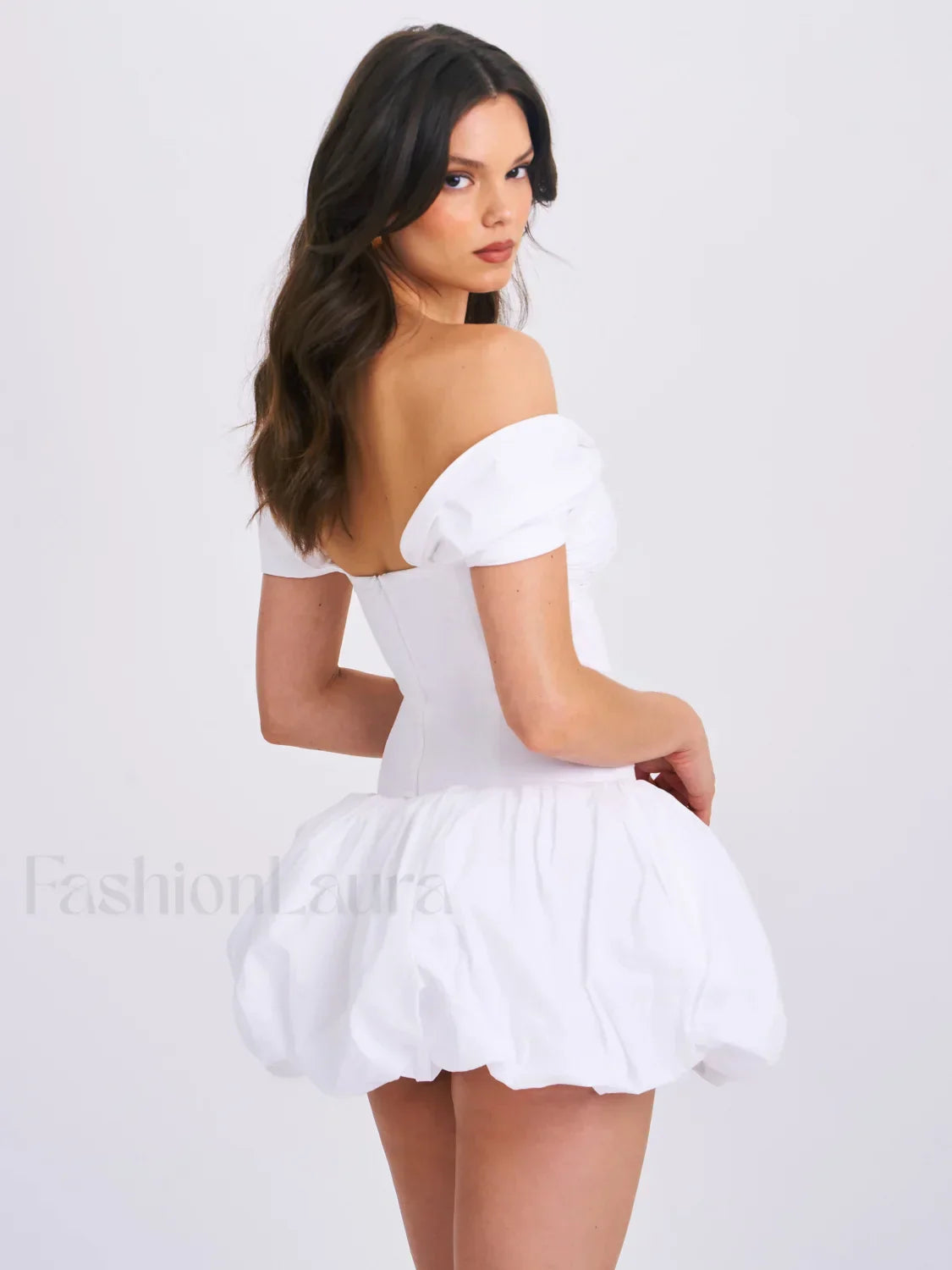 Umika White Bubble Charming Hem Mini Dress