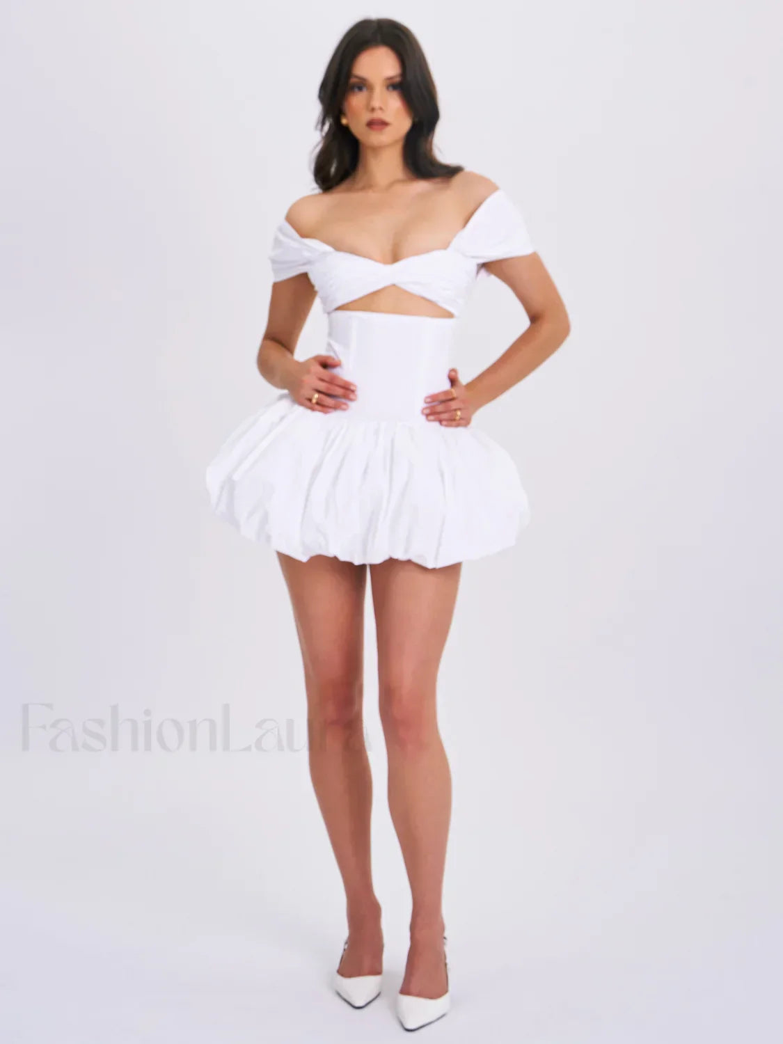 Umika White Bubble Charming Hem Mini Dress