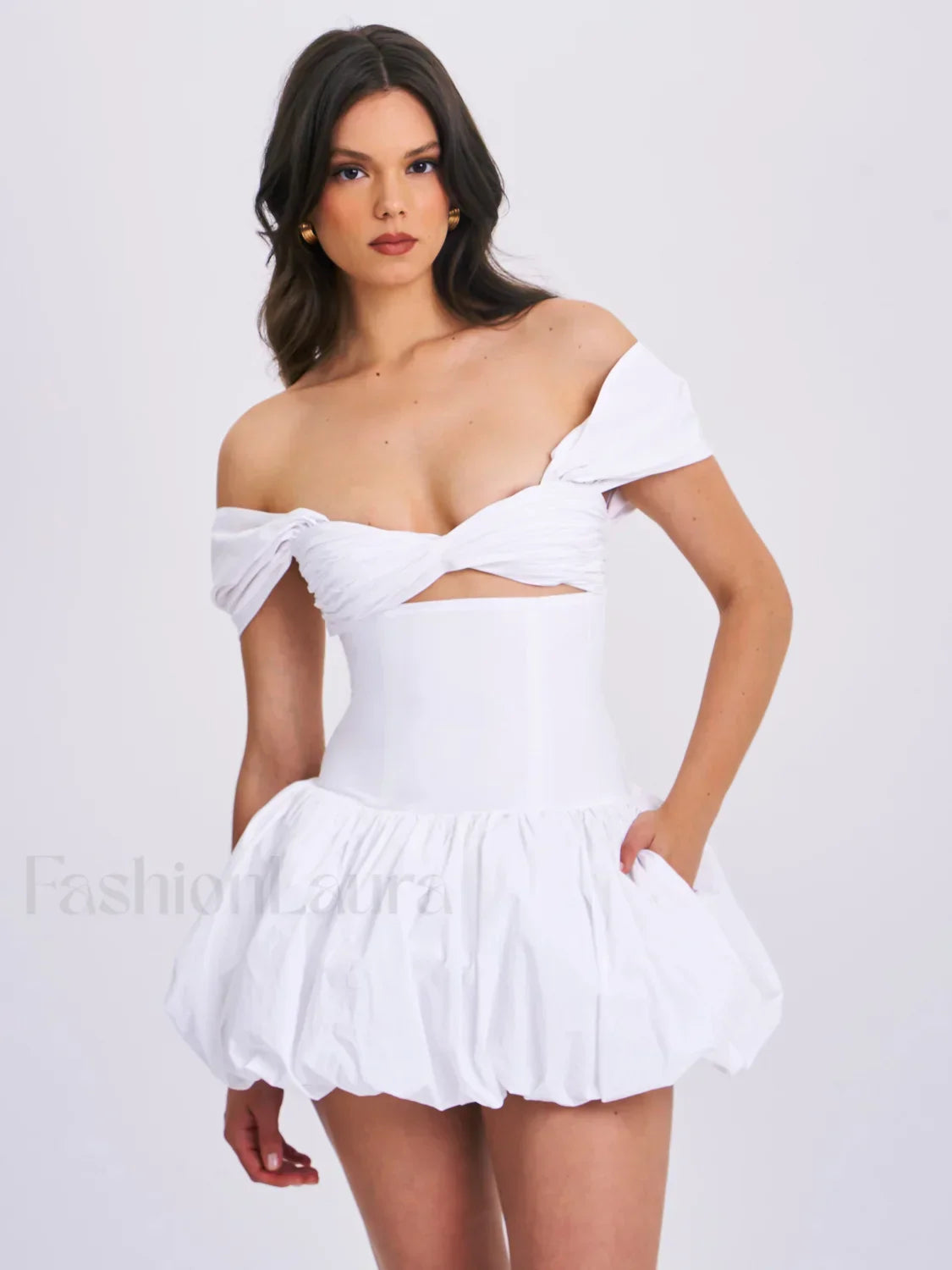 Umika White Bubble Charming Hem Mini Dress