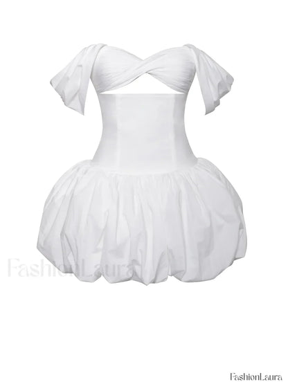 Umika White Bubble Charming Hem Mini Dress