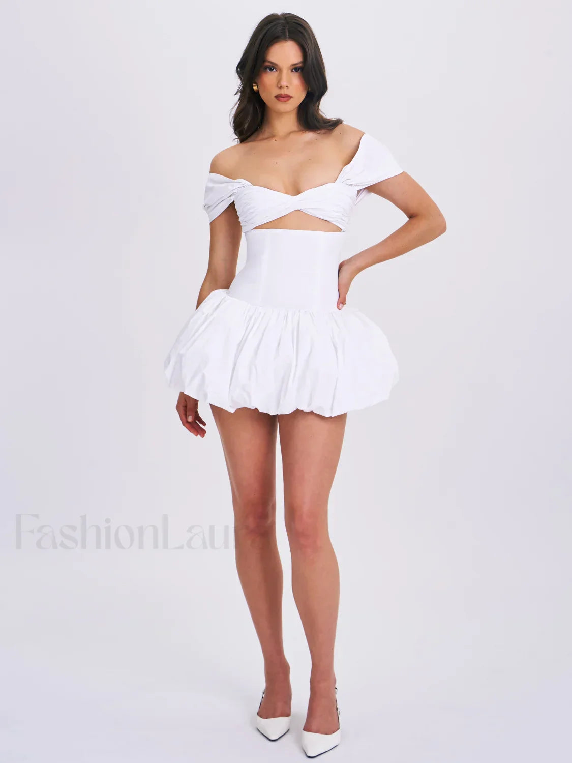 Umika White Bubble Charming Hem Mini Dress
