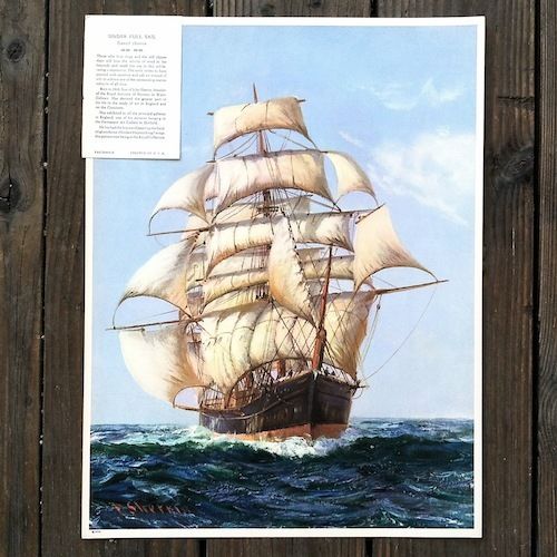 UNDER FULL SAIL CLIPPER SHIP Print Advertising Poster 1936