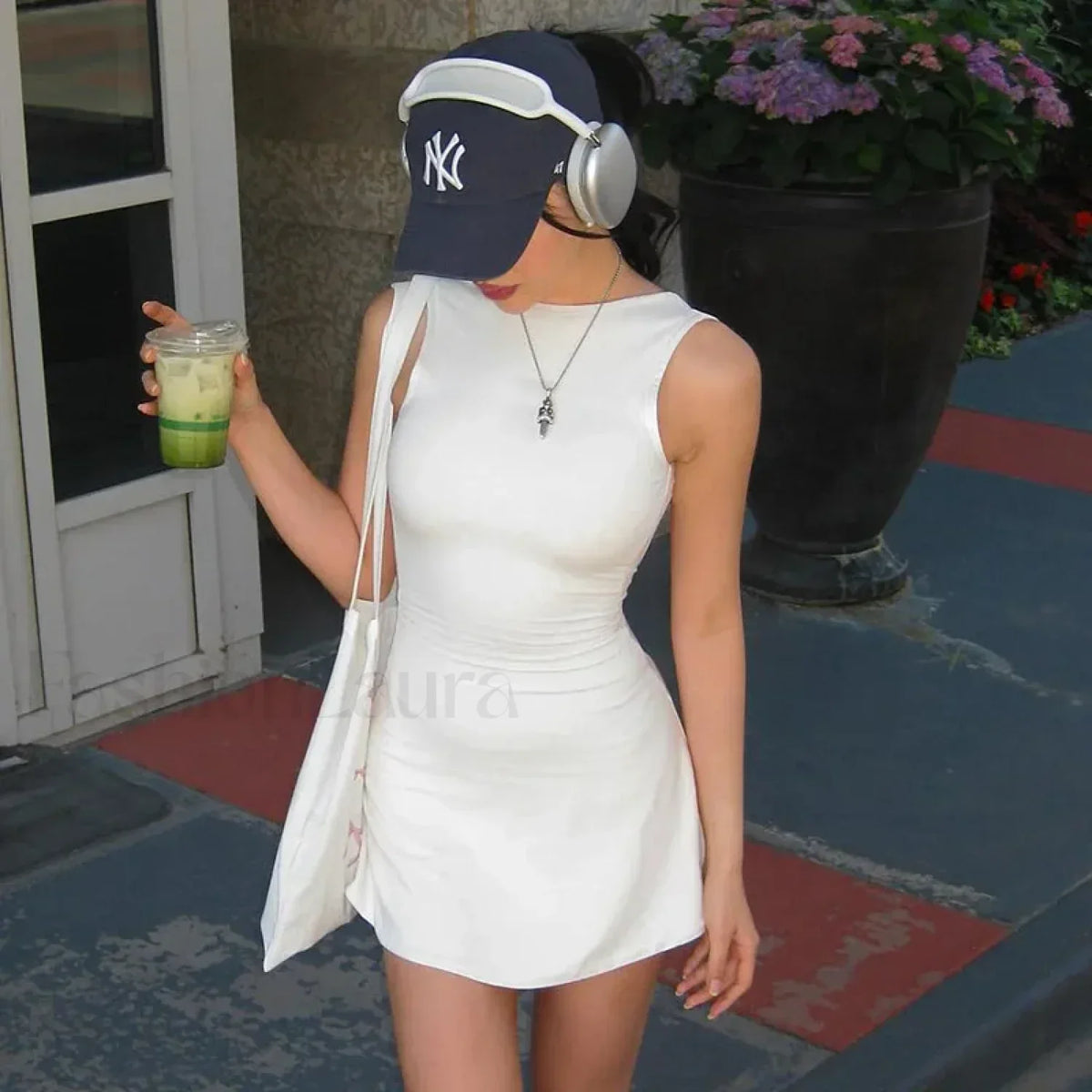White Sexy Backless Sleeveless Bodycon 2024 Fashion Solid Basic O-neck Slim Party Casual Clothing Mini Dress