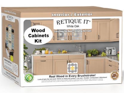 Retique It Wood'n Cabinet Kit with 48 white oak stain doors, smooth finish, designed for cabinet renovation or DIY installation.