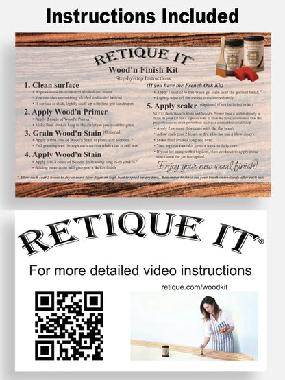 Retique It Wood'n Cabinet Kit Java stain with instructions, featuring 24 grained cabinet doors for a stylish wood finish.