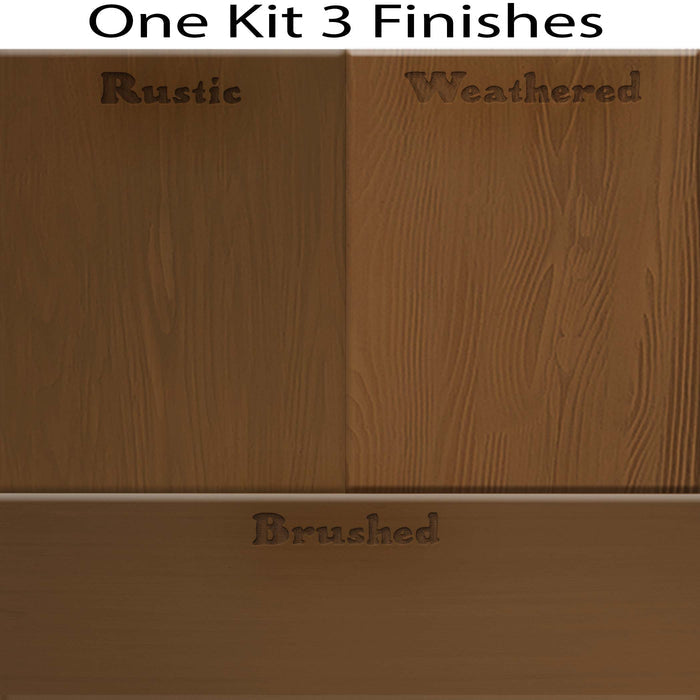 Swatches of Retique It Wood'n Cabinet Kit stains in Vintage Cherry with 24 door grained finishes, showcasing wood stain options.