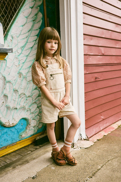Zip Overall Shorts in Gesso Denim