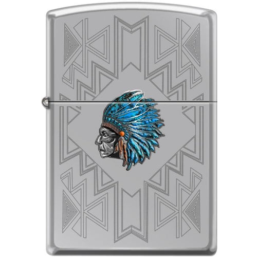 Zippo Lighter - Indian Headdress High Polish Chrome - Lighter USA