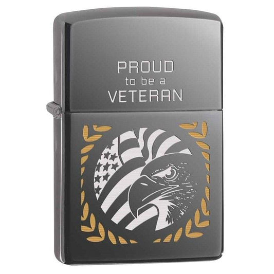 Zippo Lighter - Proud To Be A Veteran Black Ice - Lighter USA