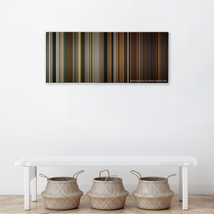 Zombieland color palette canvas above a white bench with three woven baskets