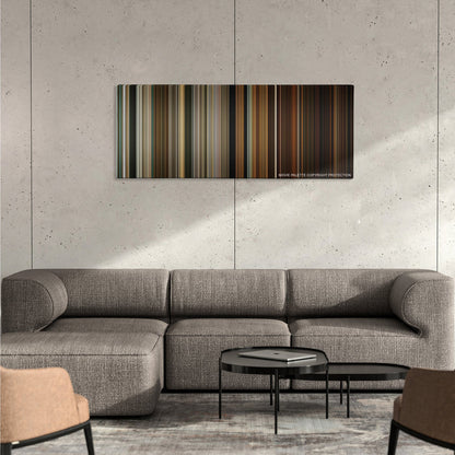 Zombieland color palette canvas on a concrete wall above a gray sectional sofa